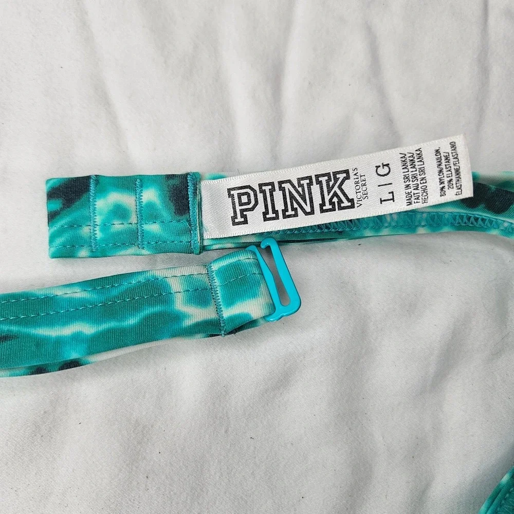 PINK Victoria's Secret Teal Snakeskin Push Up Halter Bikini‎ Top Large